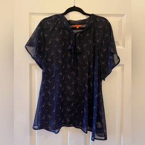 ModCloth Sheer Top with Tie Neck in Starry Night Size 2X
